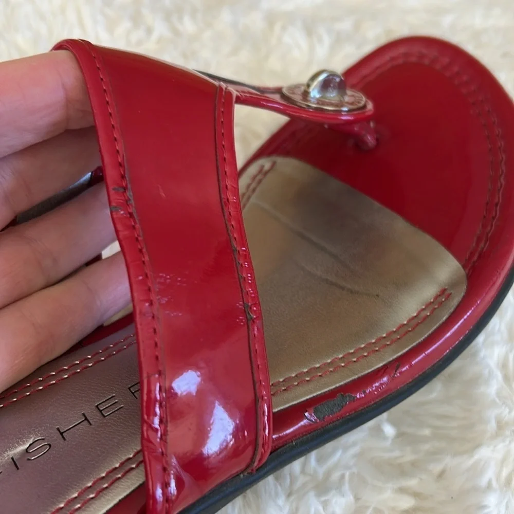 Marc Fisher Red  Patent Leather Sandals with Metallic Embellishment